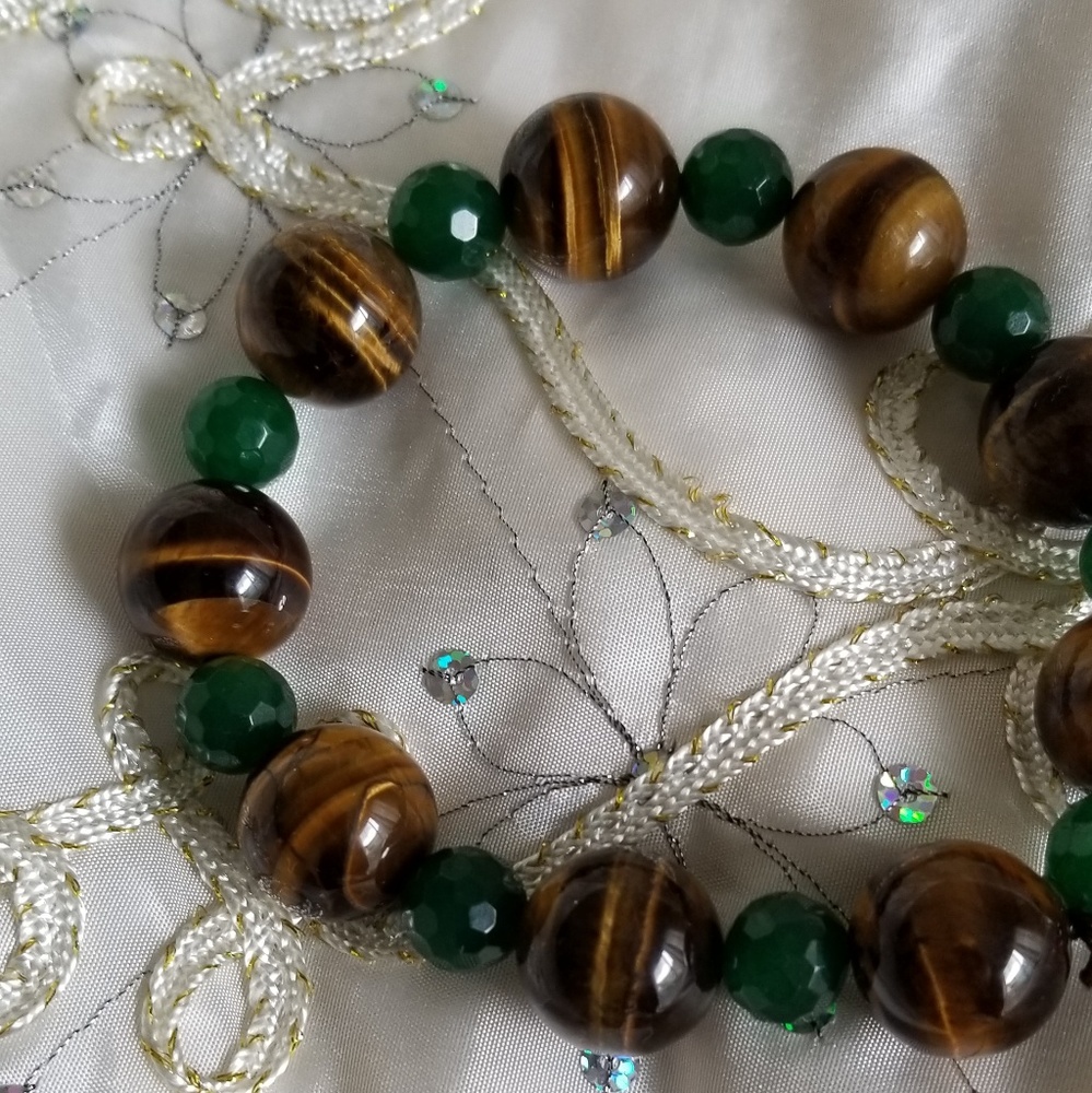 Tiger's Eye & Jade Beaded Bracelet